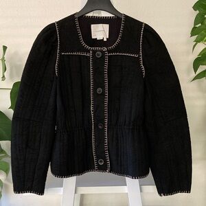 Anthropologie quilted puff sleeve jacket black L